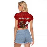 Personalised Aloha Halloween Raglan Cropped T Shirt Skeleton Surfing LT05 - Polynesian Pride
