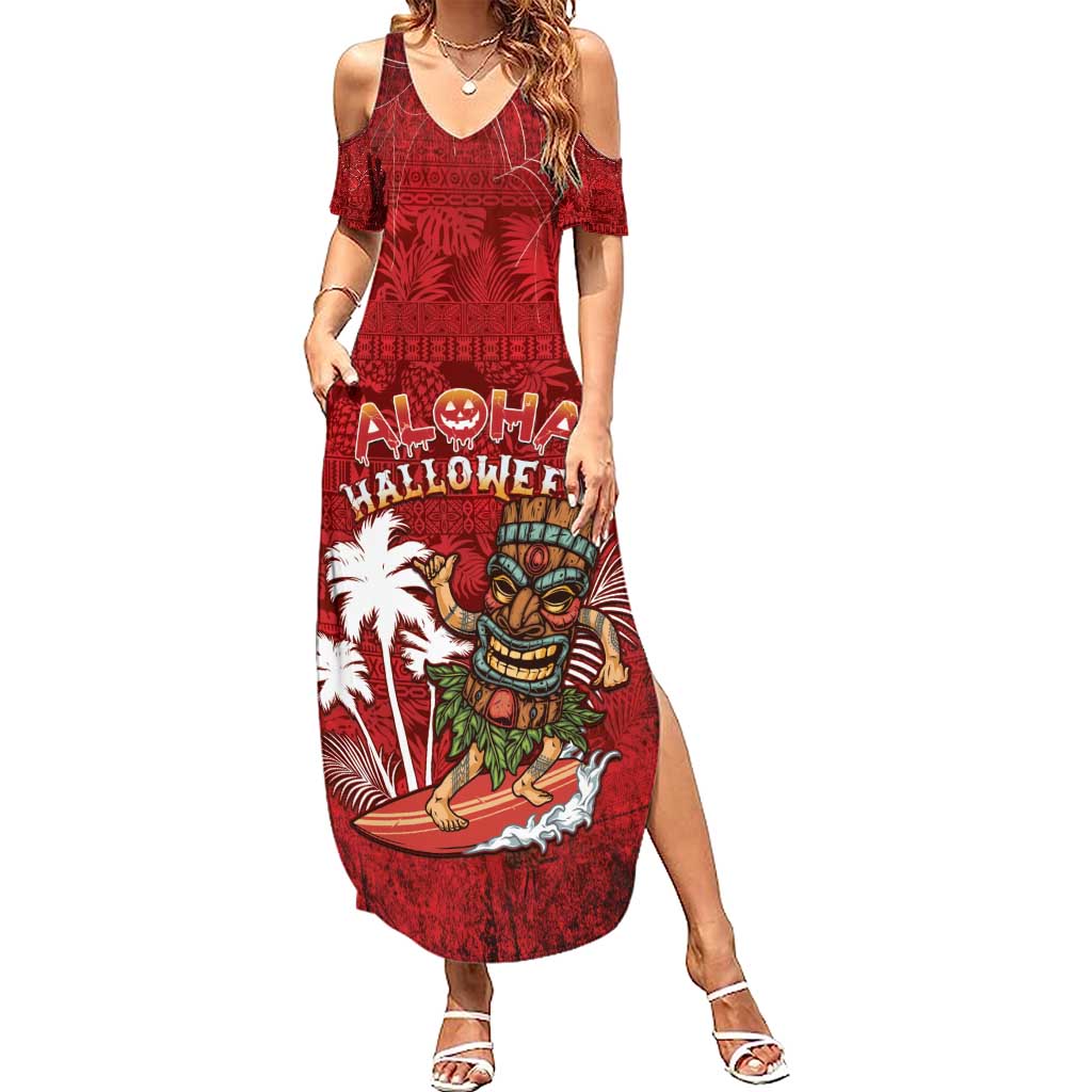 Personalised Aloha Halloween Summer Maxi Dress Skeleton Surfing LT05 Women Red - Polynesian Pride