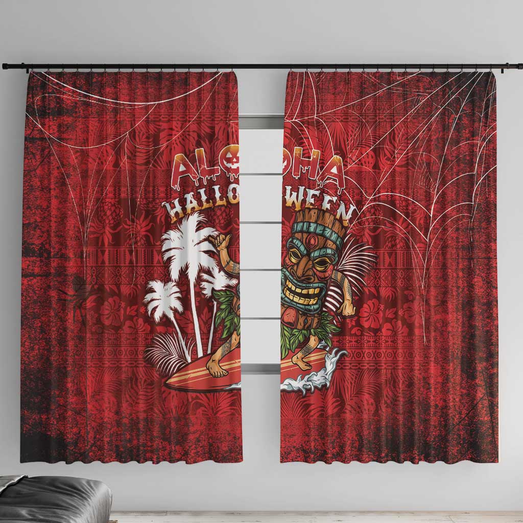 Aloha Halloween Window Curtain Skeleton Surfing