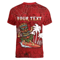 Personalised Aloha Halloween Women V-Neck T-Shirt Skeleton Surfing LT05 - Polynesian Pride