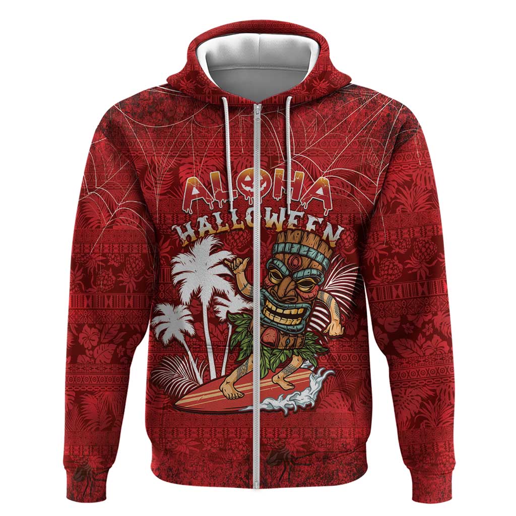 Personalised Aloha Halloween Zip Hoodie Skeleton Surfing