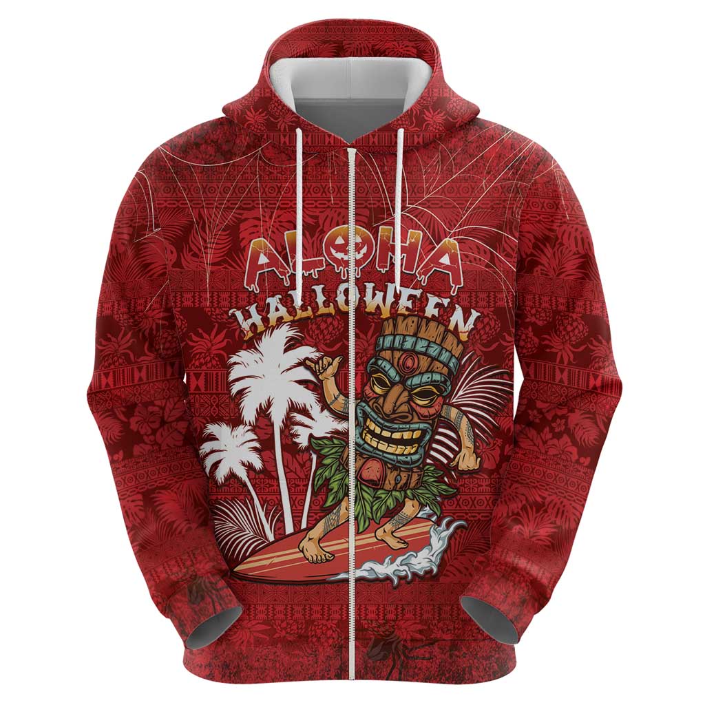 Personalised Aloha Halloween Zip Hoodie Skeleton Surfing