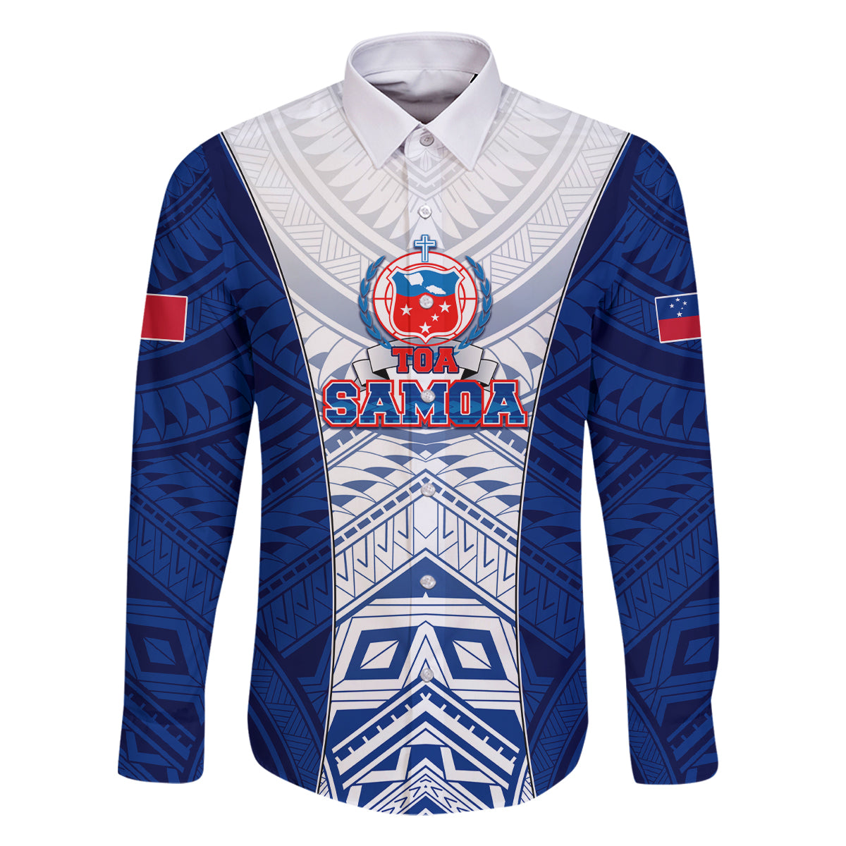 Custom Samoa Rugby Family Matching Long Sleeve Bodycon Dress and Hawaiian Shirt 2023 Pacific Championships Polynesian Pattern LT05 Dad's Shirt - Long Sleeve Blue - Polynesian Pride