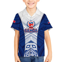 Custom Samoa Rugby Family Matching Off Shoulder Long Sleeve Dress and Hawaiian Shirt 2023 Pacific Championships Polynesian Pattern LT05 Son's Shirt Blue - Polynesian Pride