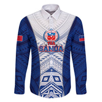 Custom Samoa Rugby Family Matching Summer Maxi Dress and Hawaiian Shirt 2023 Pacific Championships Polynesian Pattern LT05 Dad's Shirt - Long Sleeve Blue - Polynesian Pride