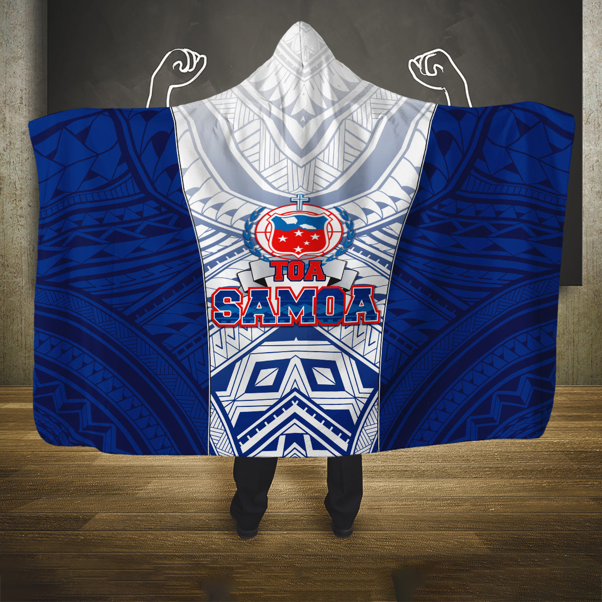 Samoa Rugby Hooded Blanket 2023 Pacific Championships Polynesian Pattern LT05 One Size Blue - Polynesian Pride