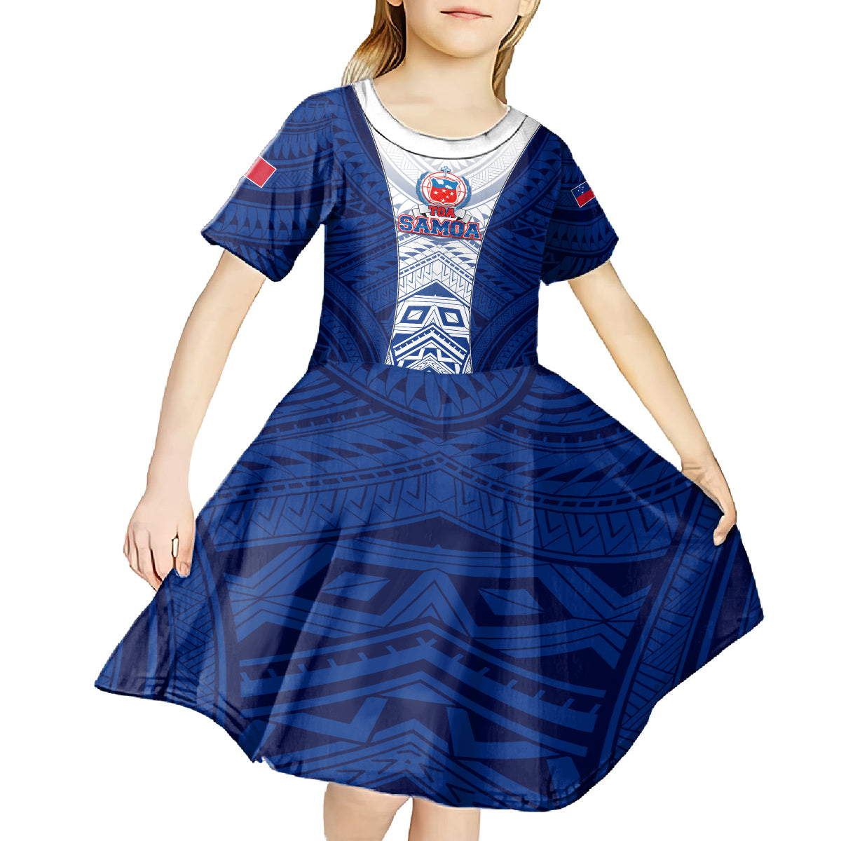 Custom Samoa Rugby Kid Short Sleeve Dress 2023 Pacific Championships Polynesian Pattern LT05 - Polynesian Pride