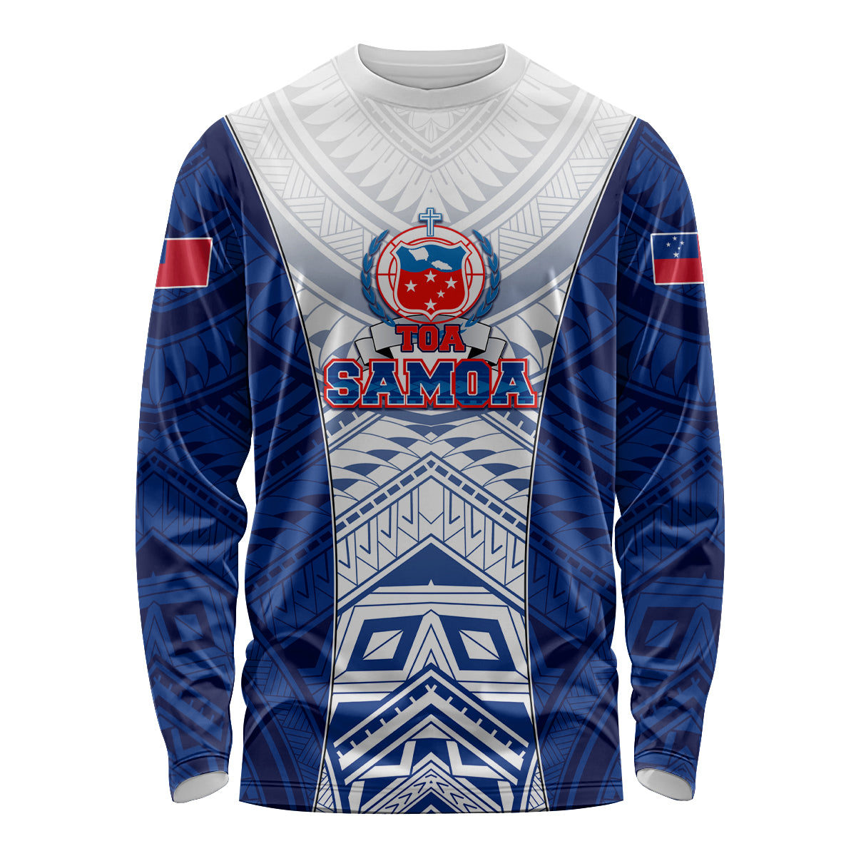 Custom Samoa Rugby Long Sleeve Shirt 2023 Pacific Championships Polynesian Pattern LT05 Unisex Blue - Polynesian Pride