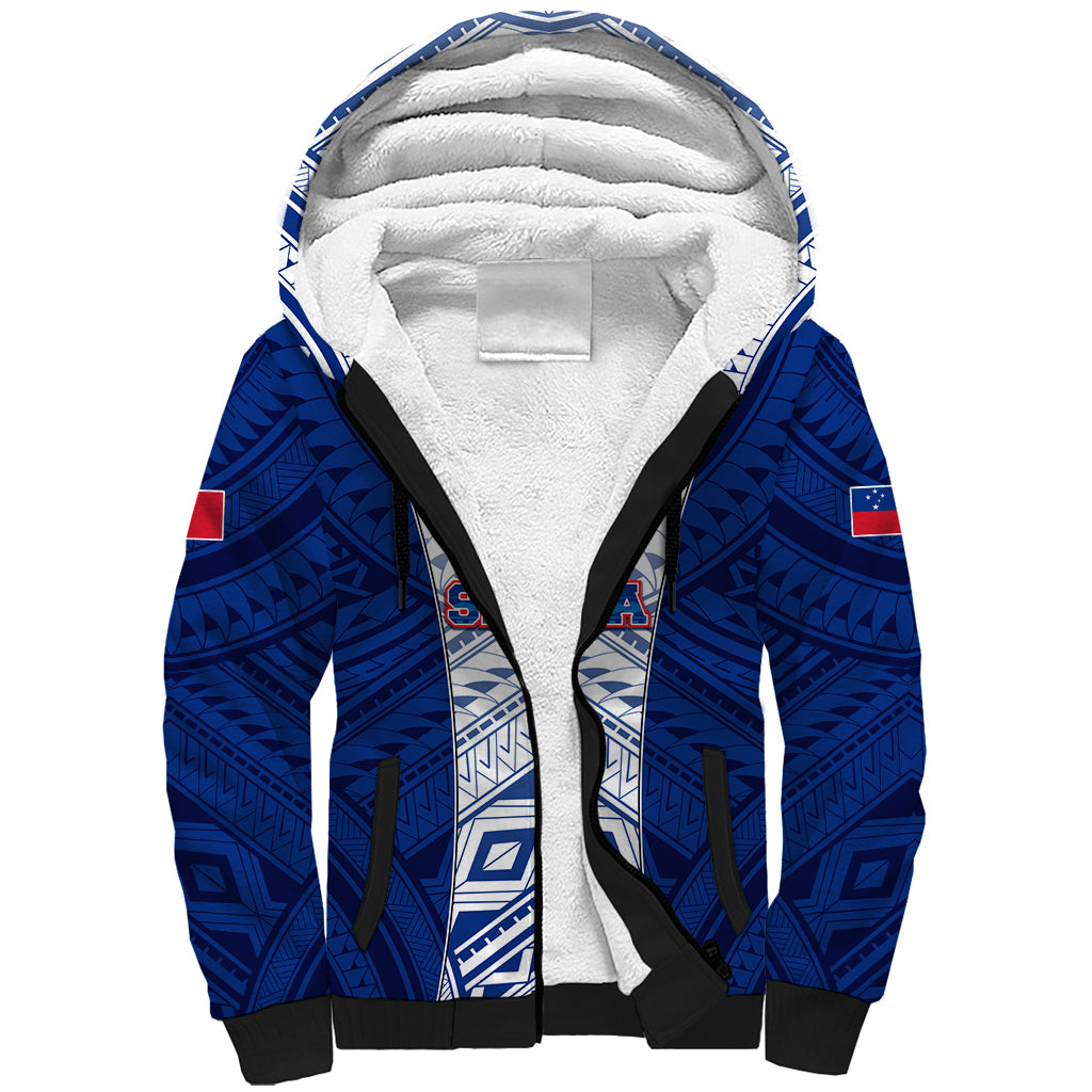 Custom Samoa Rugby Sherpa Hoodie 2023 Pacific Championships Polynesian Pattern LT05 Unisex Blue - Polynesian Pride