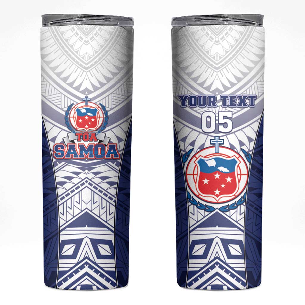 Custom Samoa Rugby Skinny Tumbler 2023 Pacific Championships Polynesian Pattern