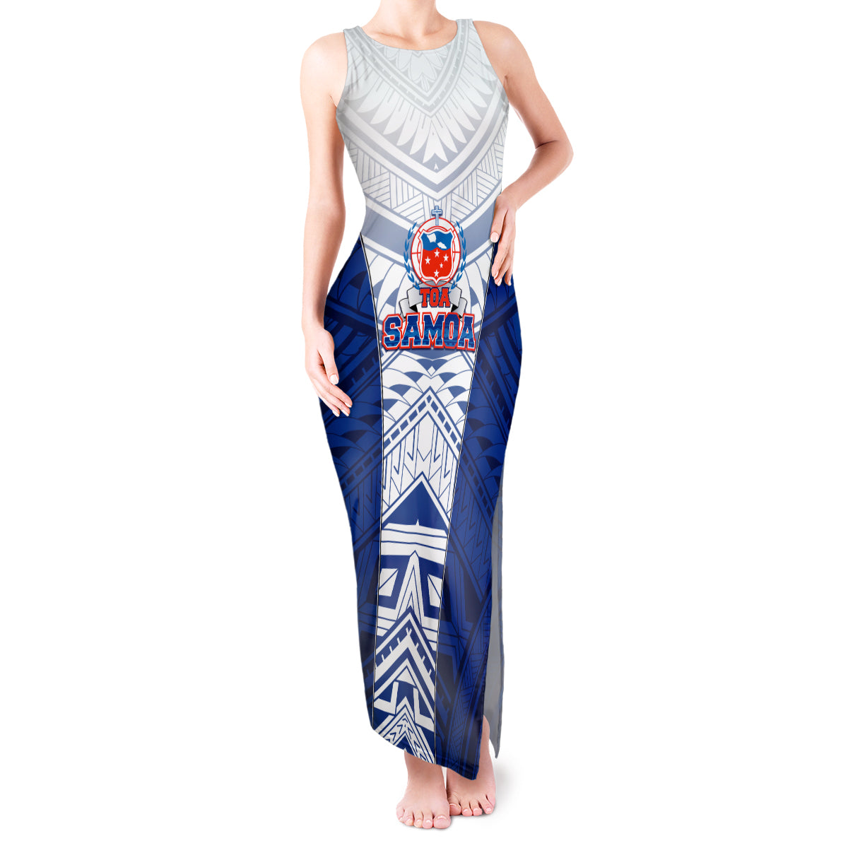 Custom Samoa Rugby Tank Maxi Dress 2023 Pacific Championships Polynesian Pattern LT05 Women Blue - Polynesian Pride