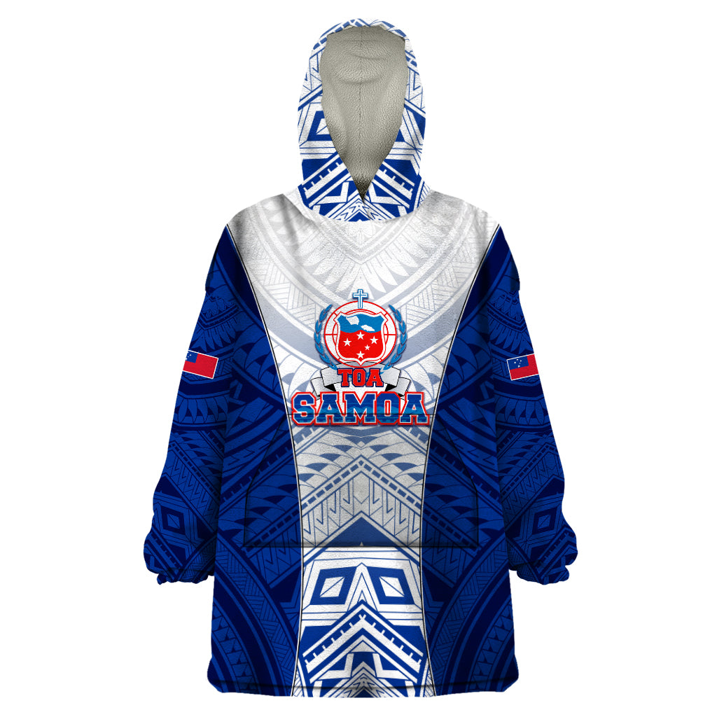 Custom Samoa Rugby Wearable Blanket Hoodie 2023 Pacific Championships Polynesian Pattern LT05 One Size Blue - Polynesian Pride