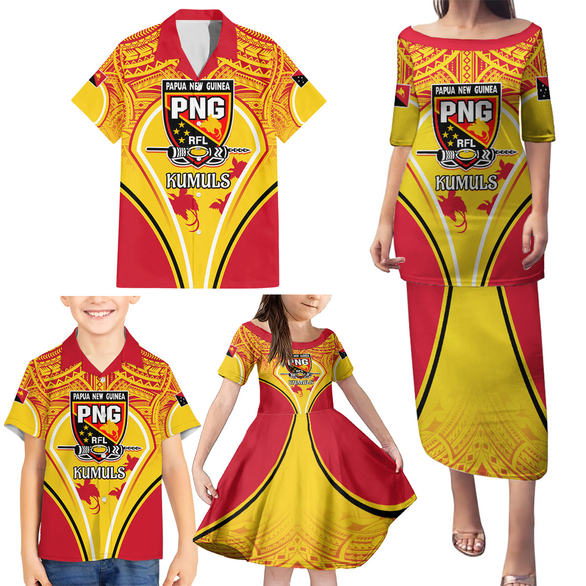 Custom Papua New Guinea Rugby Family Matching Puletasi Dress and Hawaiian Shirt 2023 Pacific Championships The Kumuls LT05 - Polynesian Pride