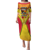 Custom Papua New Guinea Rugby Family Matching Puletasi Dress and Hawaiian Shirt 2023 Pacific Championships The Kumuls LT05 Mom's Dress Yellow - Polynesian Pride