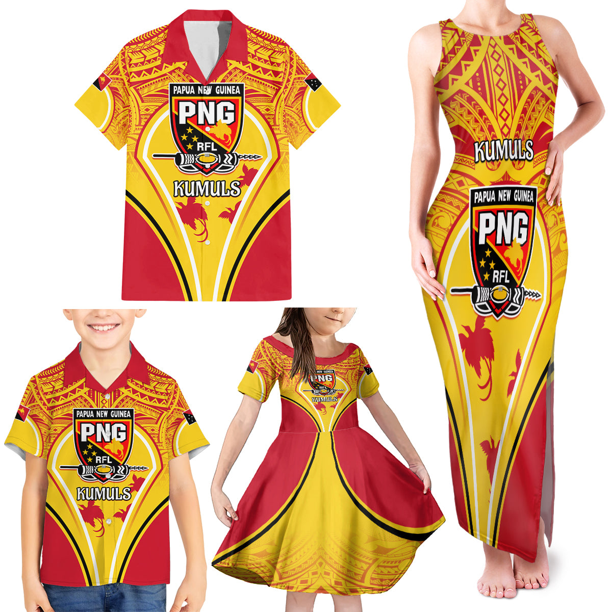 Custom Papua New Guinea Rugby Family Matching Tank Maxi Dress and Hawaiian Shirt 2023 Pacific Championships The Kumuls LT05 - Polynesian Pride