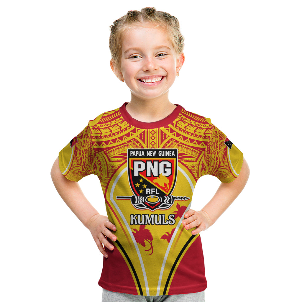 Custom Papua New Guinea Rugby Kid T Shirt 2023 Pacific Championships The Kumuls LT05 Yellow - Polynesian Pride