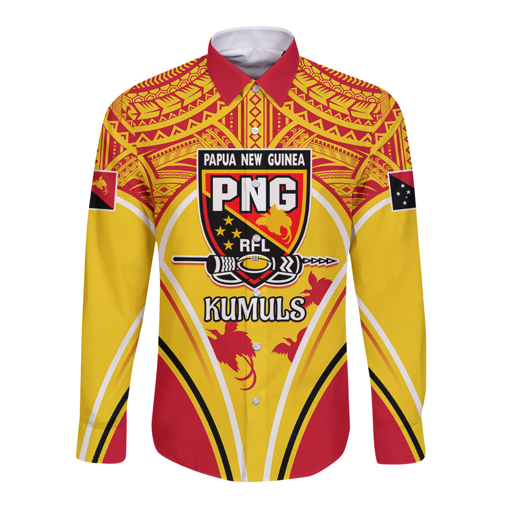Custom Papua New Guinea Rugby Long Sleeve Button Shirt 2023 Pacific Championships The Kumuls LT05 Unisex Yellow - Polynesian Pride