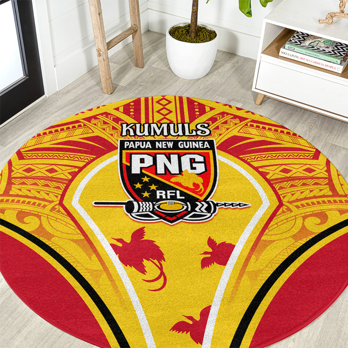 Papua New Guinea Rugby Round Carpet 2023 Pacific Championships The Kumuls LT05 Yellow - Polynesian Pride