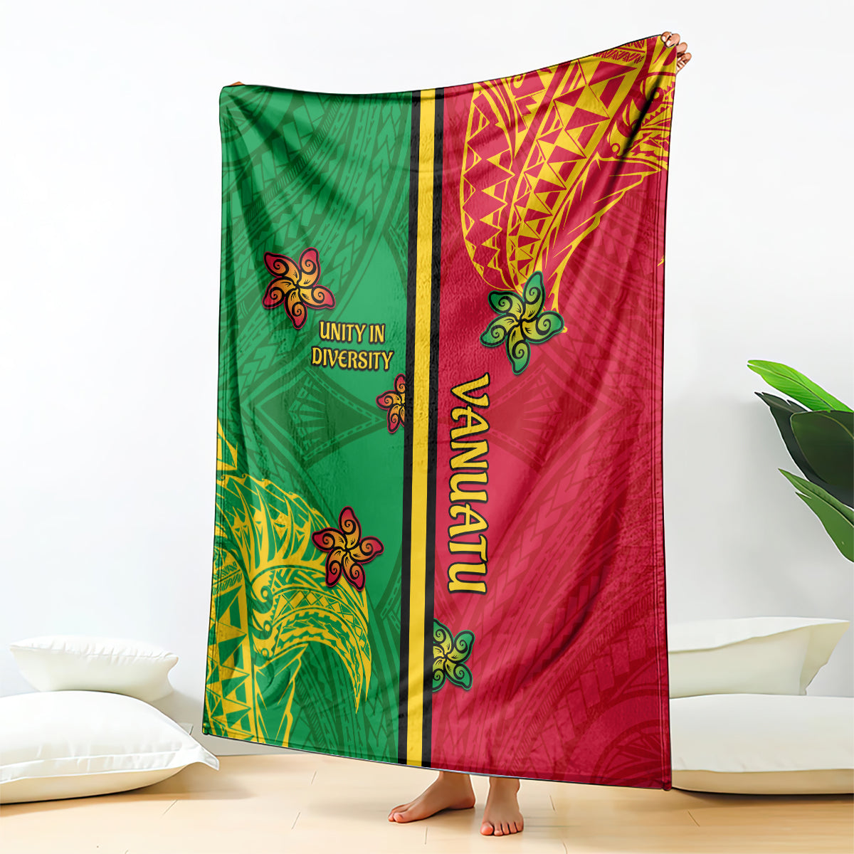 Vanuatu Happy Unity Day Blanket Polynesian Plumeria LT05 Red - Polynesian Pride