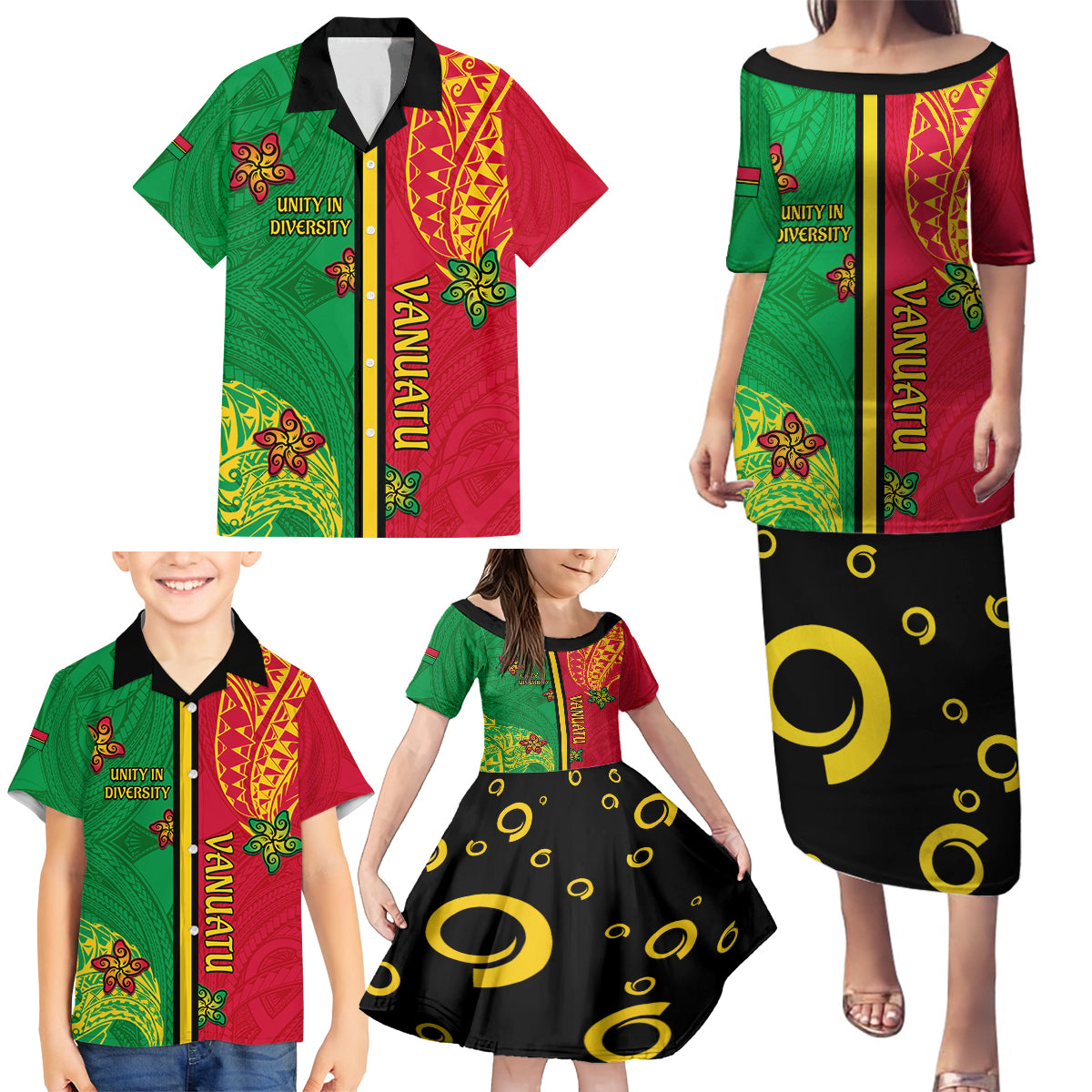 Personalised Vanuatu Happy Unity Day Family Matching Puletasi Dress and Hawaiian Shirt Polynesian Plumeria LT05 - Polynesian Pride