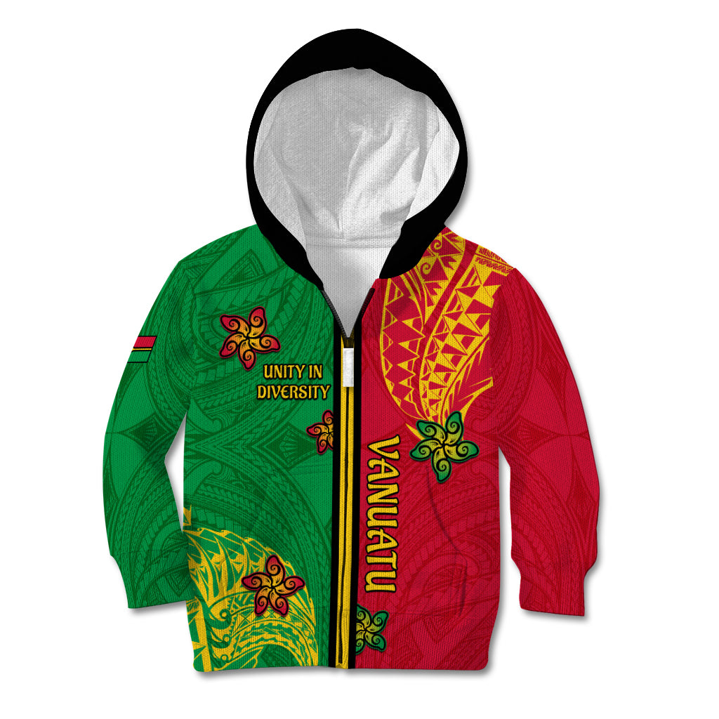 Personalised Vanuatu Happy Unity Day Kid Hoodie Polynesian Plumeria LT05 Zip Hoodie Red - Polynesian Pride