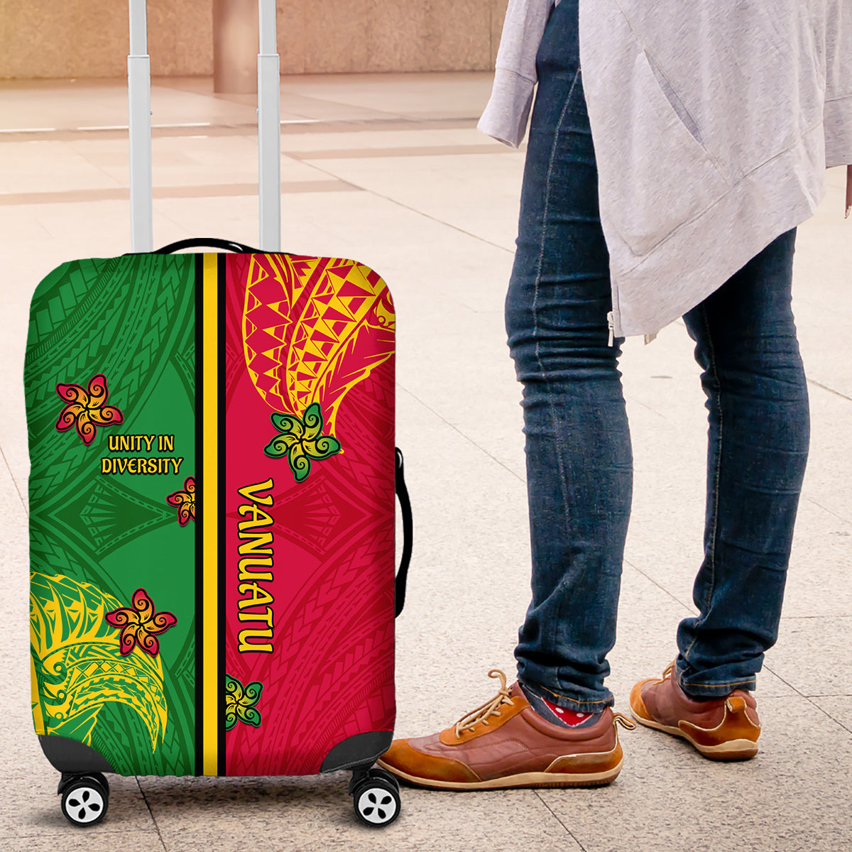 Vanuatu Happy Unity Day Luggage Cover Polynesian Plumeria LT05 Red - Polynesian Pride