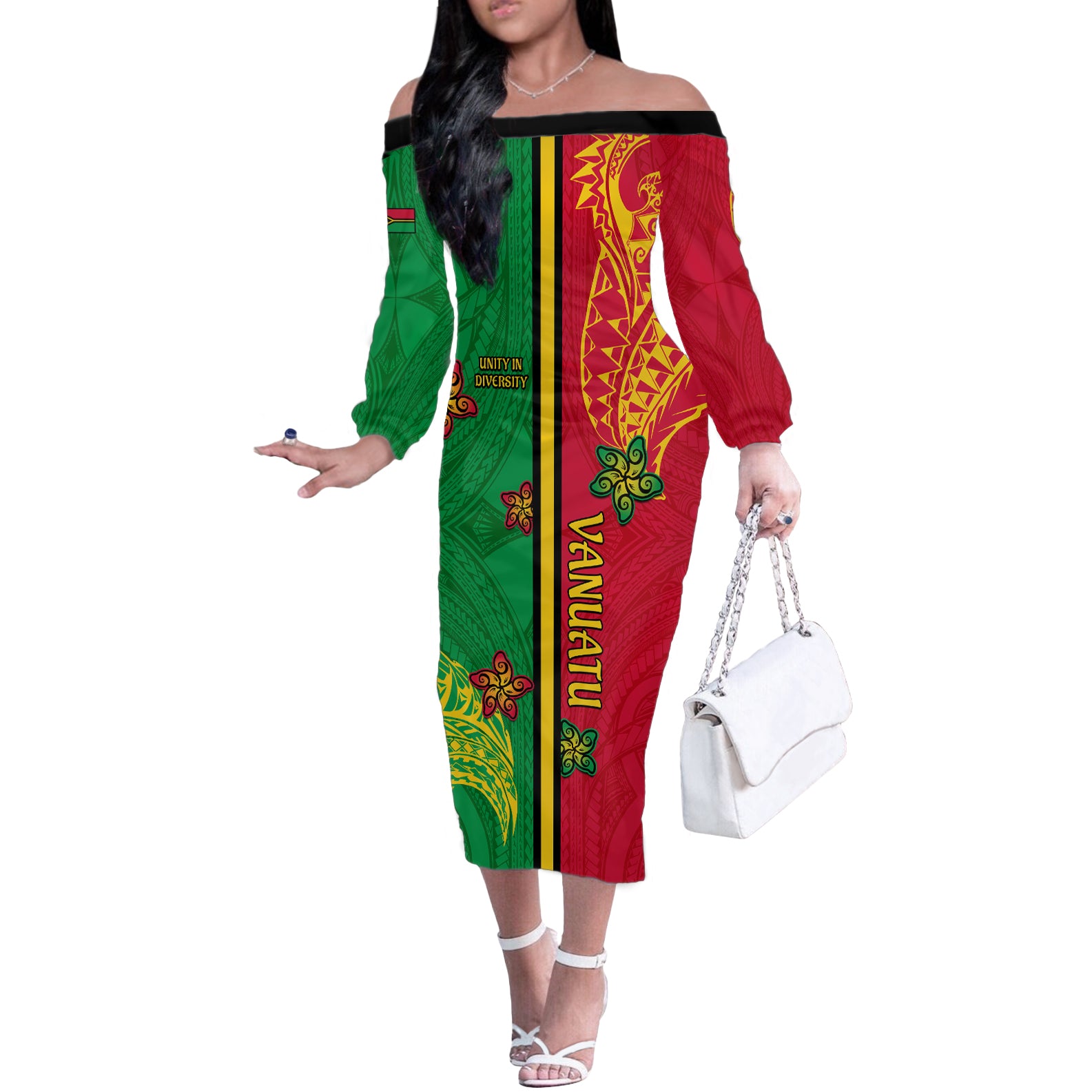 Personalised Vanuatu Happy Unity Day Off The Shoulder Long Sleeve Dress Polynesian Plumeria LT05 Women Red - Polynesian Pride