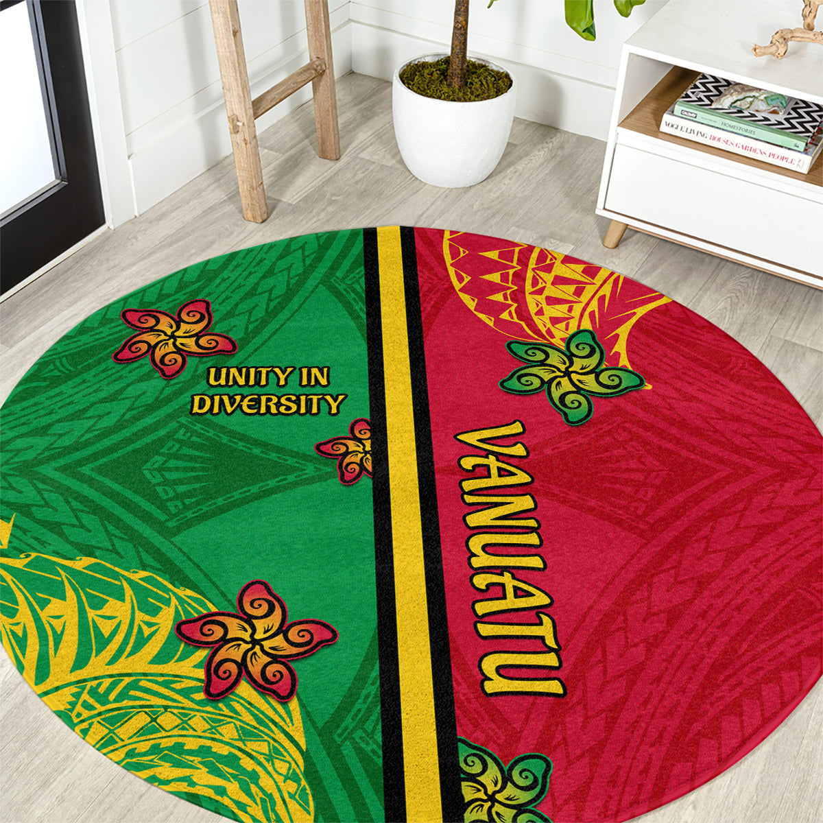 Vanuatu Happy Unity Day Round Carpet Polynesian Plumeria LT05 Red - Polynesian Pride