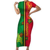 Personalised Vanuatu Happy Unity Day Short Sleeve Bodycon Dress Polynesian Plumeria LT05 Long Dress Red - Polynesian Pride