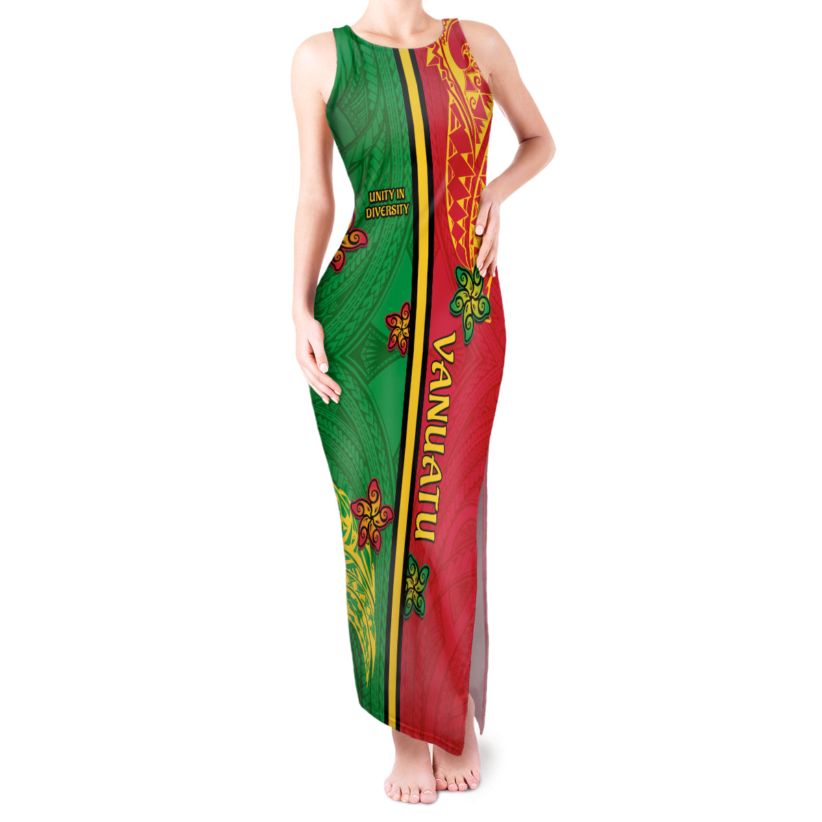 Personalised Vanuatu Happy Unity Day Tank Maxi Dress Polynesian Plumeria LT05 Women Red - Polynesian Pride