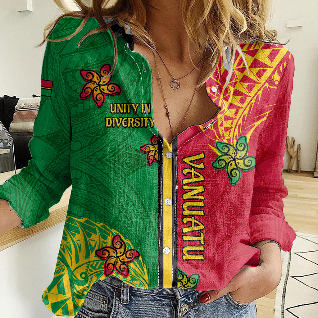 Personalised Vanuatu Happy Unity Day Women Casual Shirt Polynesian Plumeria LT05 Female Red - Polynesian Pride