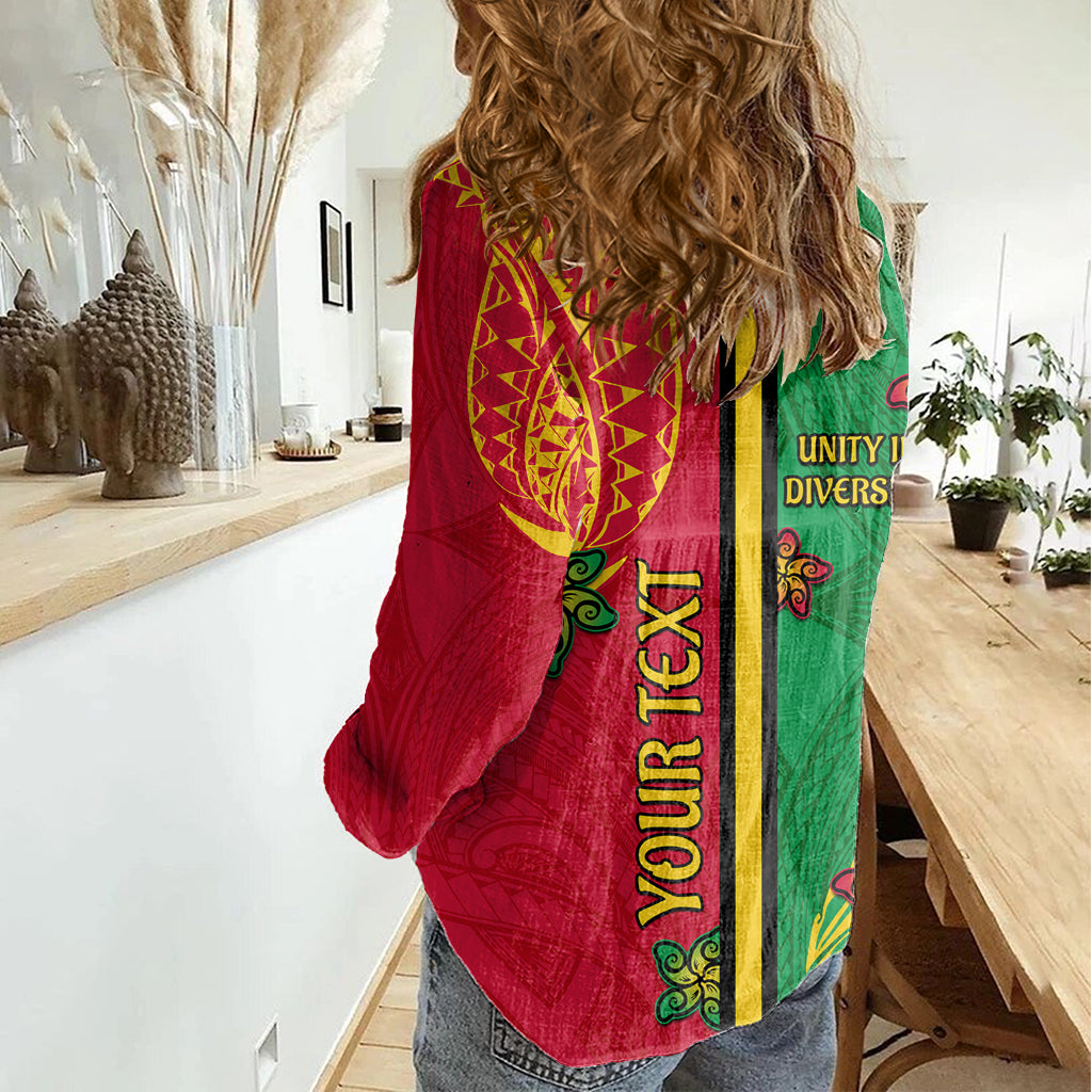 Personalised Vanuatu Happy Unity Day Women Casual Shirt Polynesian Plumeria LT05 - Polynesian Pride