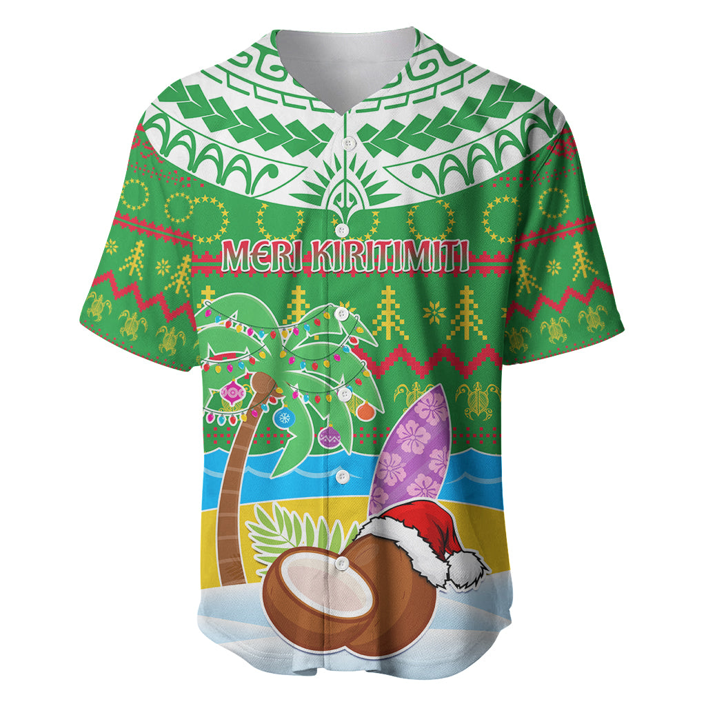 Personalised Cook Islands Christmas Baseball Jersey Coconut Santa Beach Style LT05 Green - Polynesian Pride