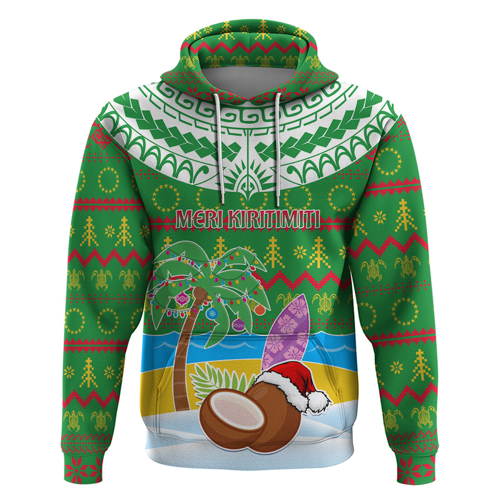 Personalised Cook Islands Christmas Hoodie Coconut Santa Beach Style LT05 Green - Polynesian Pride