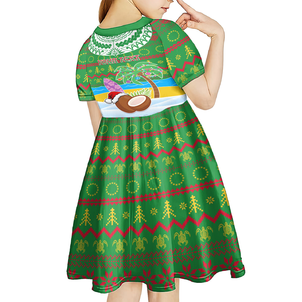 Personalised Cook Islands Christmas Kid Short Sleeve Dress Coconut Santa Beach Style LT05 - Polynesian Pride