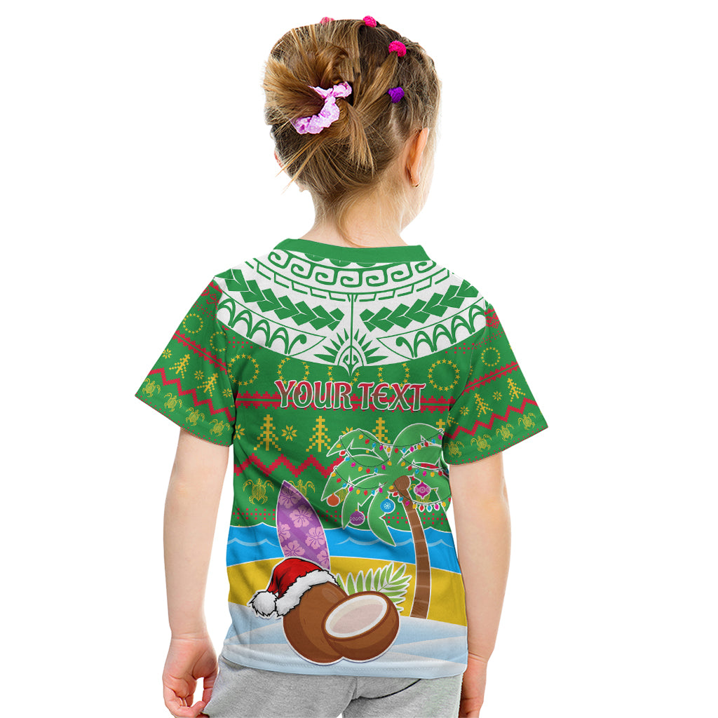 Personalised Cook Islands Christmas Kid T Shirt Coconut Santa Beach Style LT05 - Polynesian Pride