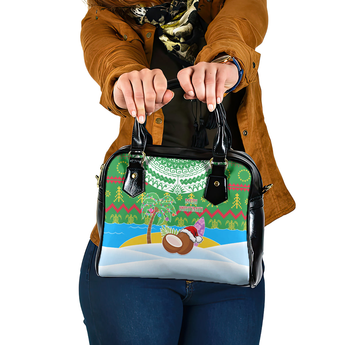 Cook Islands Christmas Shoulder Handbag Coconut Santa Beach Style LT05 One Size Green - Polynesian Pride