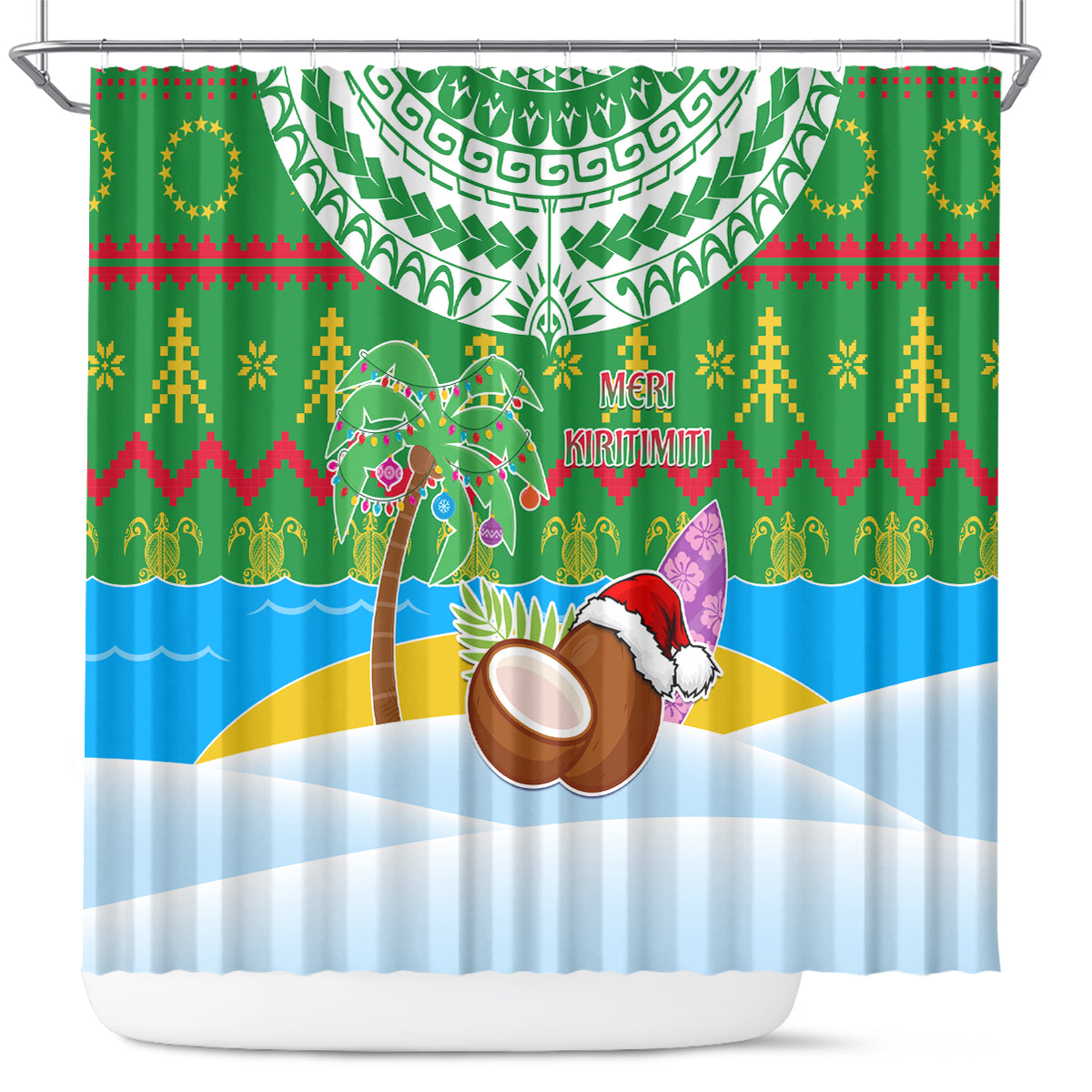 Cook Islands Christmas Shower Curtain Coconut Santa Beach Style LT05 Green - Polynesian Pride