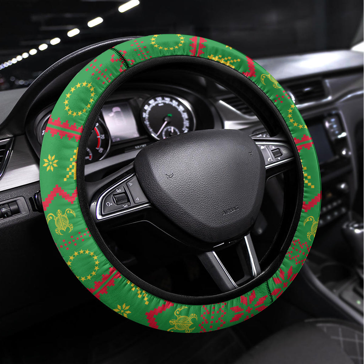 Cook Islands Christmas Steering Wheel Cover Coconut Santa Beach Style LT05 Universal Fit Green - Polynesian Pride