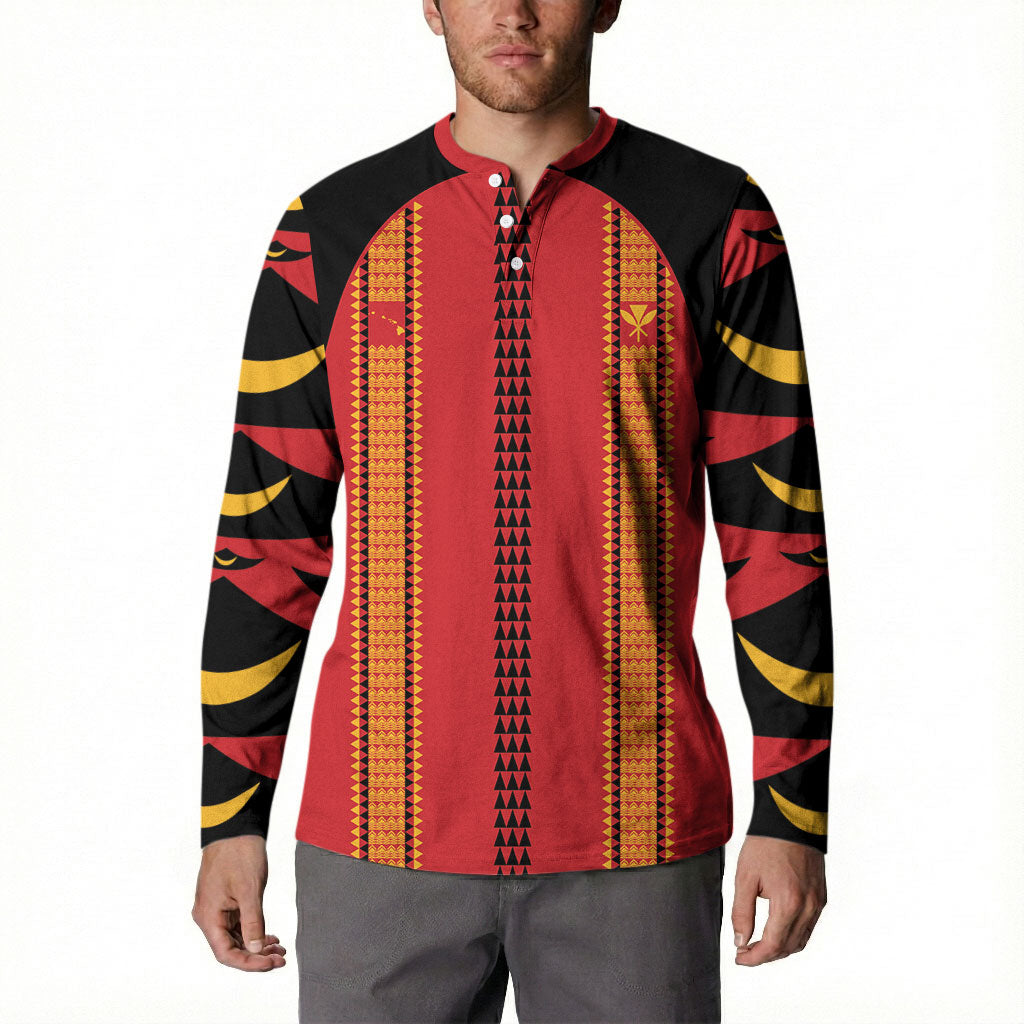 Hawaii Ahu Ula Inspired Button Sweatshirt Red Version