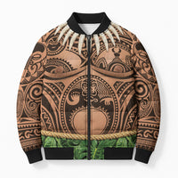Hawaii Warrior Tattoo Inspired Bomber Puffer Jacket Tropical Leaf Skirt Costume LT05 Unisex Beige - Polynesian Pride