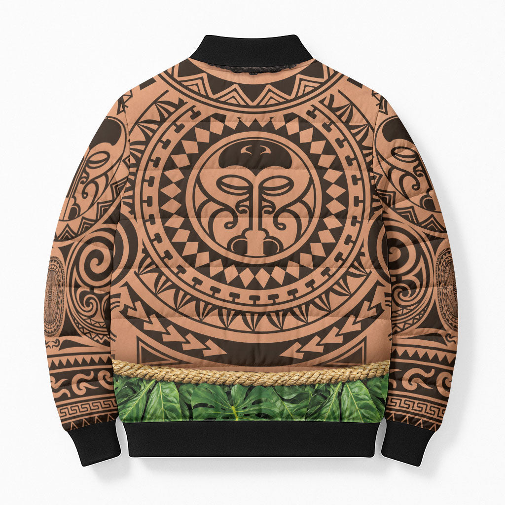 Hawaii Warrior Tattoo Inspired Bomber Puffer Jacket Tropical Leaf Skirt Costume LT05 - Polynesian Pride