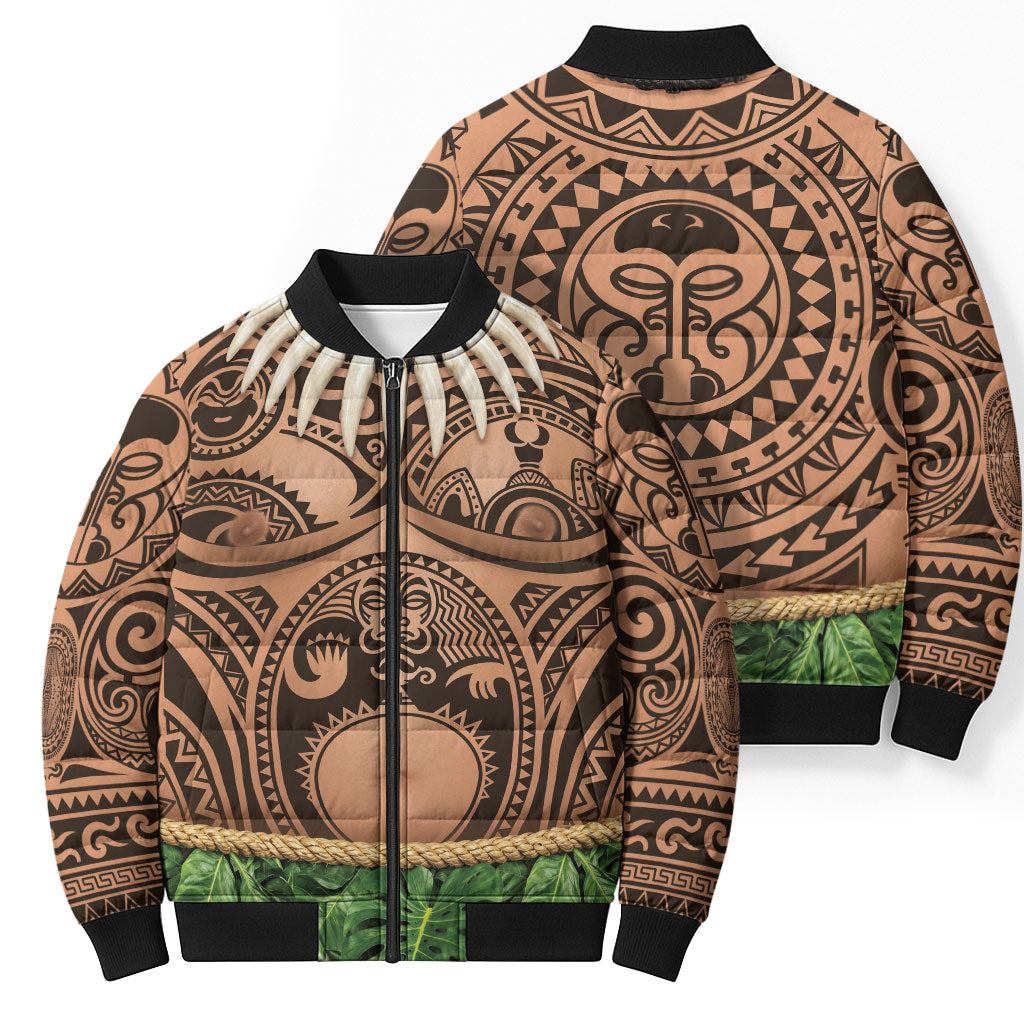 Hawaii Warrior Tattoo Inspired Bomber Puffer Jacket Tropical Leaf Skirt Costume LT05 - Polynesian Pride