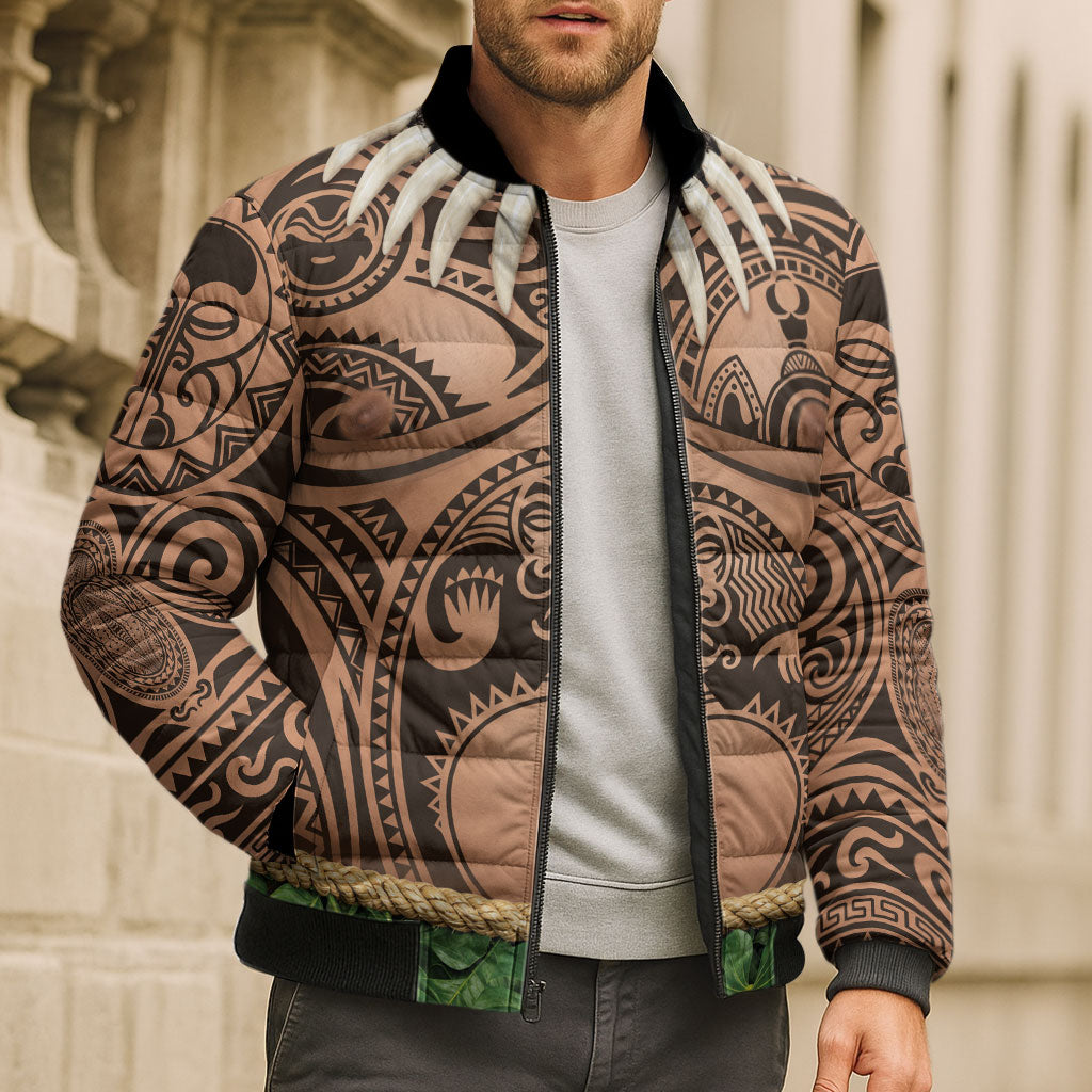 Hawaii Warrior Tattoo Inspired Bomber Puffer Jacket Tropical Leaf Skirt Costume LT05 - Polynesian Pride
