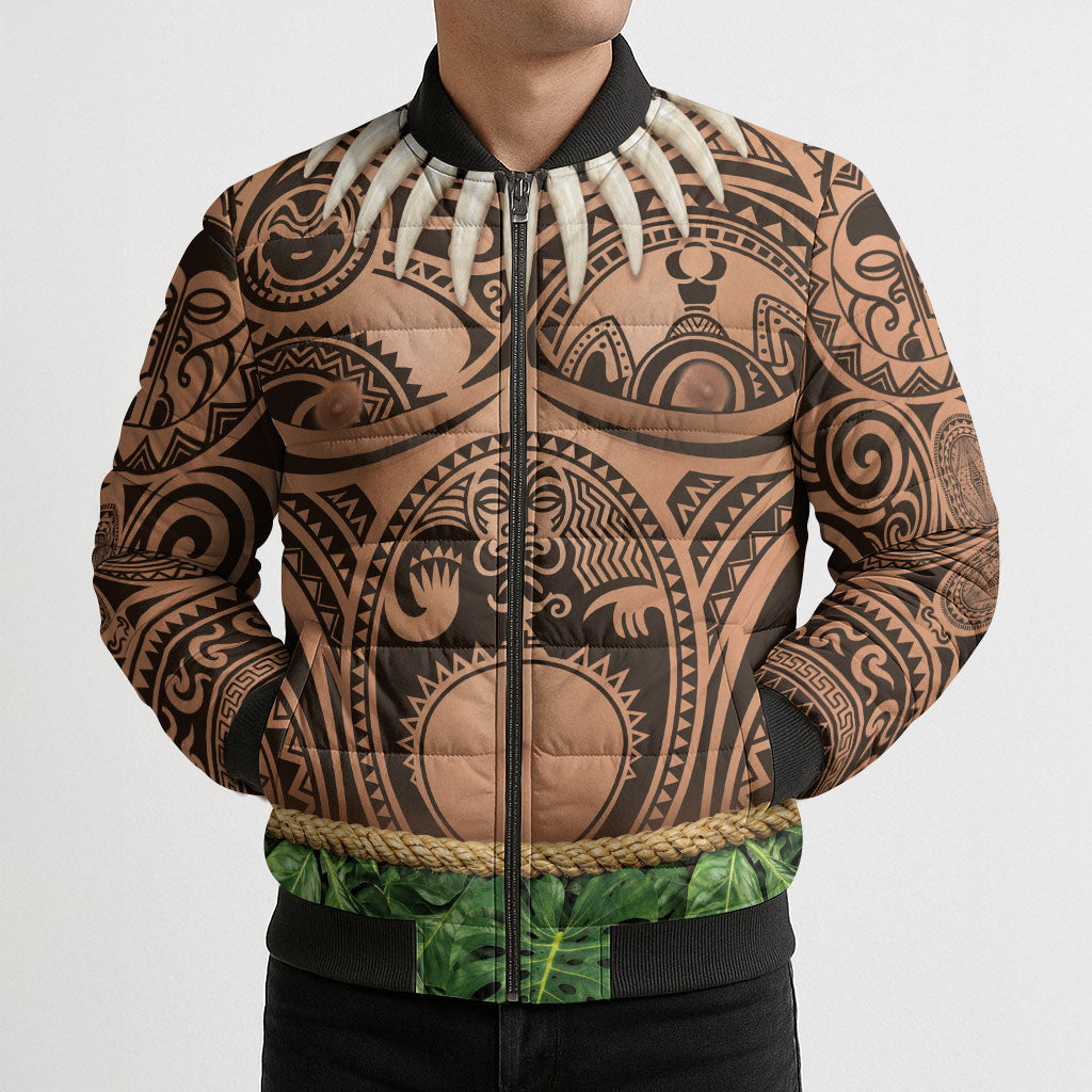 Hawaii Warrior Tattoo Inspired Bomber Puffer Jacket Tropical Leaf Skirt Costume LT05 - Polynesian Pride