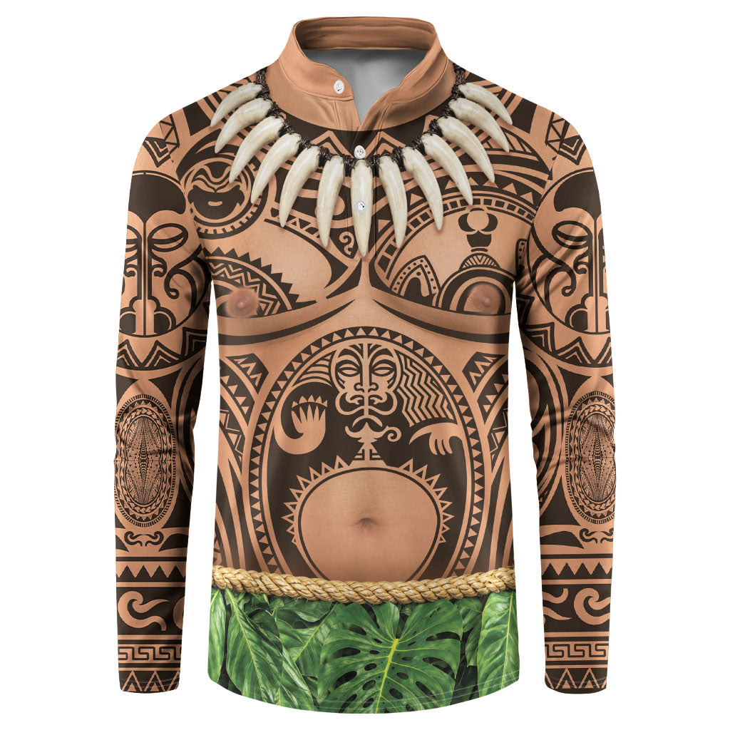 Hawaii Warrior Tattoo Inspired Button Sweatshirt Tropical Leaf Skirt Costume
