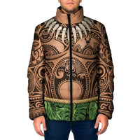 Hawaii Warrior Tattoo Inspired Padded Jacket Tropical Leaf Skirt Costume LT05 Men Beige - Polynesian Pride