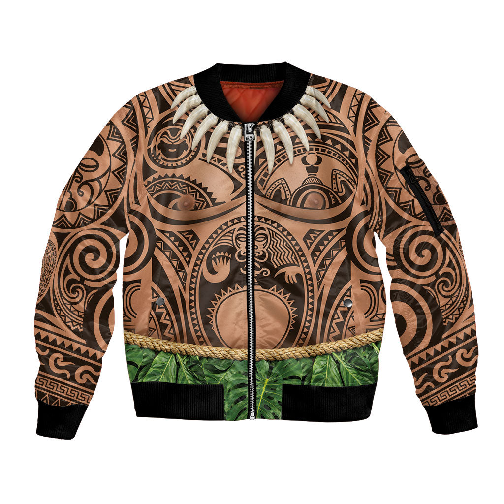 Hawaii Warrior Tattoo Inspired Sleeve Zip Bomber Jacket Tropical Leaf Skirt Costume