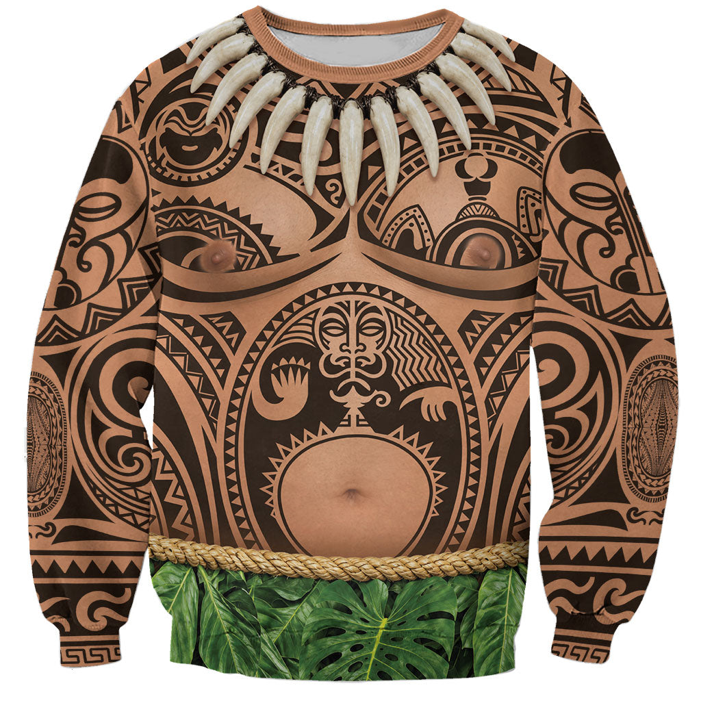 Hawaii Warrior Tattoo Inspired Sweatshirt Tropical Leaf Skirt Costume LT05 Unisex Beige - Polynesian Pride