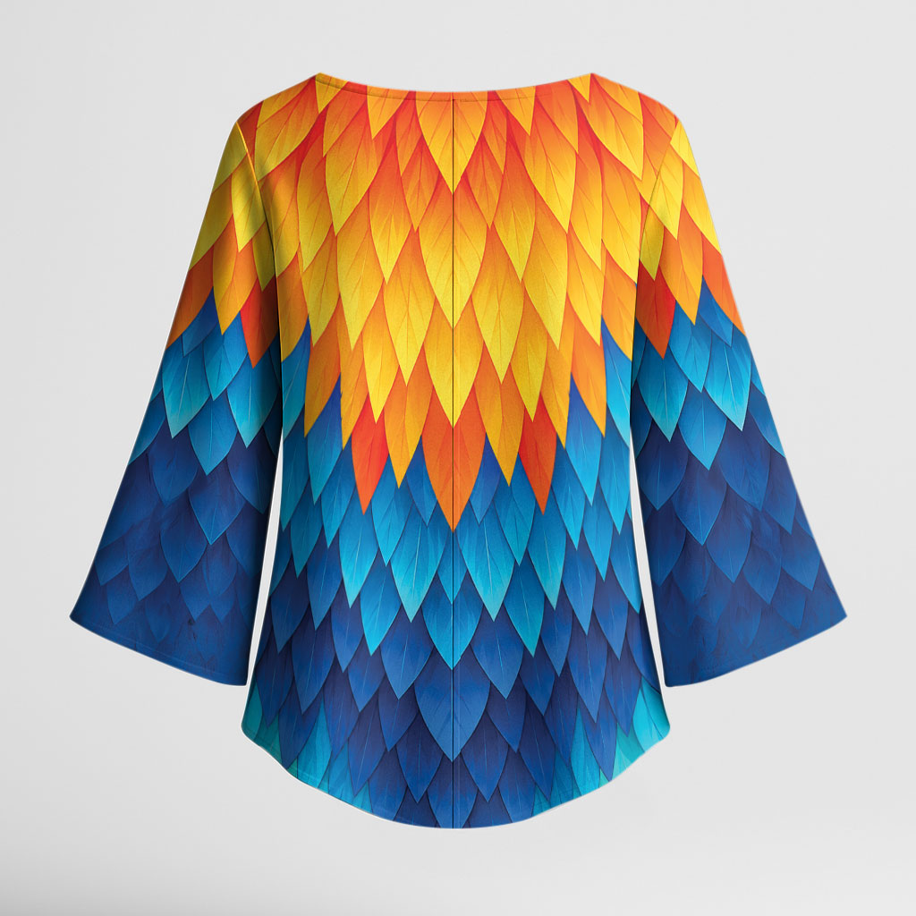 Polynesia Colorful Rooster Costume Kimono Sleeve Blouse